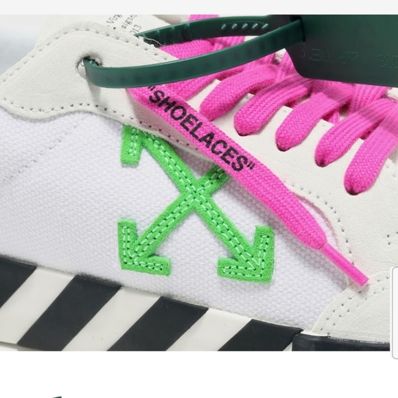 OFF WHITE, Low Vulcanized Sneaker, Men's, White/Magenta/Lime Green Canas & Suede - Picture 7 of 14